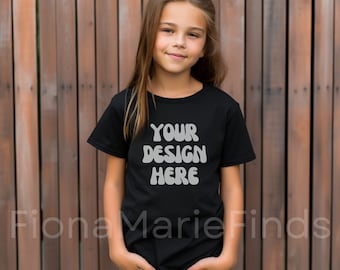 Gildan 5000B Youth Kids Black Tshirt Mock-Ups Bundle, T-shirt Mockup Gildan Kids Tee, Gildan 5000B Child Mocks G5000 Youth Tee Mockups JPG