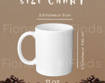 Mug Size Chart Mockup, Coffee Mug Size Chart, Mockup Size Chart, Mug Measurement 11oz 15oz, 11oz & 15oz Mugs Sizing Chart Digital Download