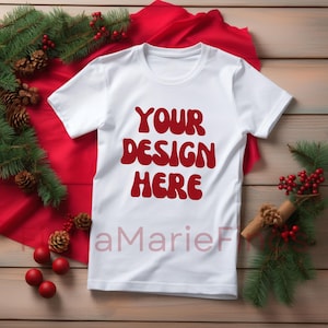 White Boho Bella Canvas 3001 Christmas Mockup Bundle, White Flat Lay Shirt Holiday Mockup, Boho Hanging Tshirt Mock-up, POD JPG Digital