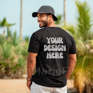 Gildan 5000 Back of Shirt Mockup Mens Tshirt Bundle, G5000 Black Crewneck Outdoor Men Shirt, Trendy Oversized Tee Shirt Male Model POD JPG