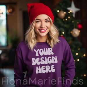 Sweatshirt Mockup-18000, Crewneck Gildan Sweatshirt Mockup-18000 Bundle, Model Mockup, Purple Sweatshirt Mockup Bundle Christmas Winter