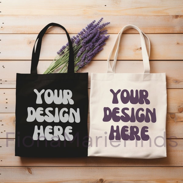 Two Tote  Black Bag Mockups Bundle, Two Cotton Canvas Tote Bag Mockups Natural Shopping Bag Mockups Shopping POD Digital Jpg Canva Mockup