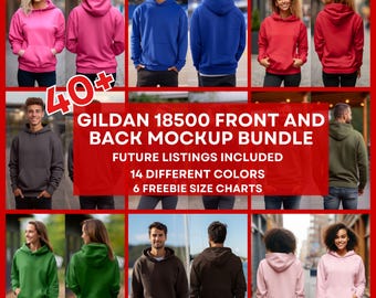 40+ Gildan 18500 Front and Back Hoodie Mockup Bundle, G185 Hooded Sweatshirt Mock-up Bundle, Model Lifestyle Hooded Sweater Mockup POD JPG