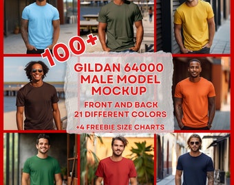 100+ Gildan 64000 Shirt Mockup, G640 Bundle Back Front Men Mockup Bundle, POD Print on Demand Mens Basic Simple Gildan 64000 Shirt Mock JPG