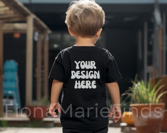 Kids Bella Canvas 3001 Black Back Shirt Mockup Bundle, Back Black Tshirt Mock Up Kids Outdoor Girl Boy Shirt Summer Tee Digital POD JPG
