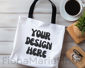 Paquete de maquetas de bolsas de mano, paquete de maquetas de bolsas de compras AOP con asa de color negro, plantilla de bolsa de sublimación de bolsas de mano totalmente impresas