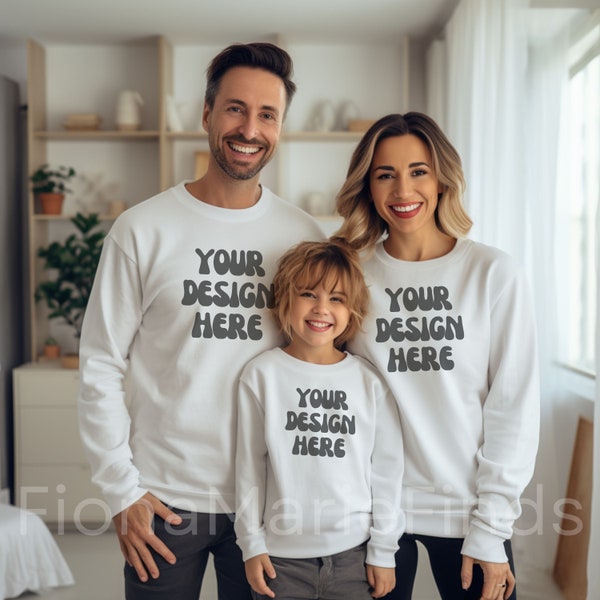 Gildan 18000 Family Mockup, Family Mockup Sweatshirt Bundle, Mommy and Me Mockup Bundle-18000 White Gildan Sweatshirt Mockup Digital PNG JPG