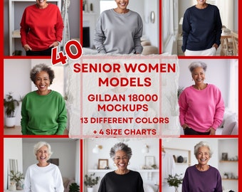 40 Grandma Sweatshirt Gildan 18000 Mockup Bundle, Senior Sweatshirt Mockup Older Womens Sweater Senior Ladies Oversized, Grandmother Mockups