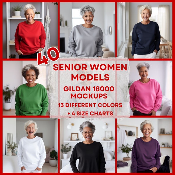 40 Grandma Sweatshirt Gildan 18000 Mockup Bundle, Senior Sweatshirt Mockup Older Womens Sweater Senior Ladies Oversized, Grandmother Mockups