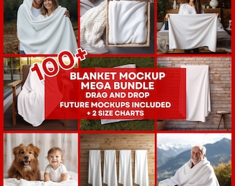 100+ Smart Blanket Mockup Bundle, Blankets Drag and Drop Mockup, Throw Velveteen Plush Blanket Mockups POD Canva Drag and Drop Digital PNG