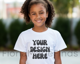 Gildan 5000B Youth Kids White Tshirt Mock-Ups Bundle, T-shirt Mockup Gildan Kids Tee, Gildan 5000B Child Mocks G5000 Youth Tee Mockups JPG