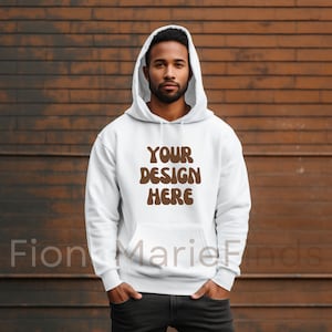 Gildan 18500 White Hoodie Mockup, Male Model Gildan 18500 Mens Hoodie Mockup Bundle, Model Lifestyle Hooded Sweatshirt Mockup Digital JPG