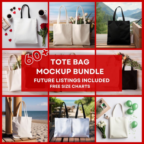 60+ Tote Bag Mockup Bundle, Natural Black Canvas Tote Bag Mockups, AOP Tote Bag Mockup, Natural Shopping Bag Mockups Print On Demand JPG