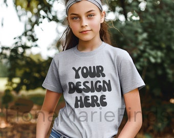 Gildan 5000B Youth Kids Sport Grey Tshirt Mock-Ups Bundle, T-shirt Mockup Gildan Kids Tee, Gildan 5000B Child Mocks G5000 Youth Tee Mockups