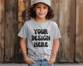 Gildan 5000B Youth Kids Ash Tshirt Mock-Ups Bundle, T-shirt Mockup Gildan Kids Tee, Ash Gildan 5000B Child Mocks G5000 Youth Tee Mockups JPG