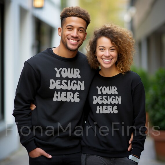 Black Couple Model Mockup Bundle, Black Gildan Bundle-18000 Couple Crewneck Gildan, Husband Wife Crewneck Mockup, African American