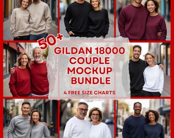 50+ Couples Mockup Bundle, Husband Wife Crewneck Mockup, Sweater Gildan Bundle-18000, Couple Gildan Crewneck Sweatshirt Mockup Bundle POD