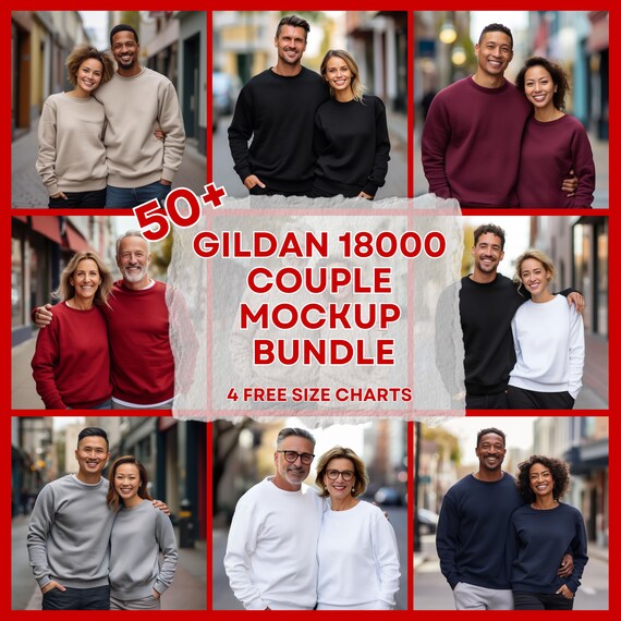 50+ Couples Mockup Bundle, Husband Wife Crewneck Mockup, Sweater Gildan Bundle-18000, Couple Gildan Crewneck Sweatshirt Mockup Bundle POD