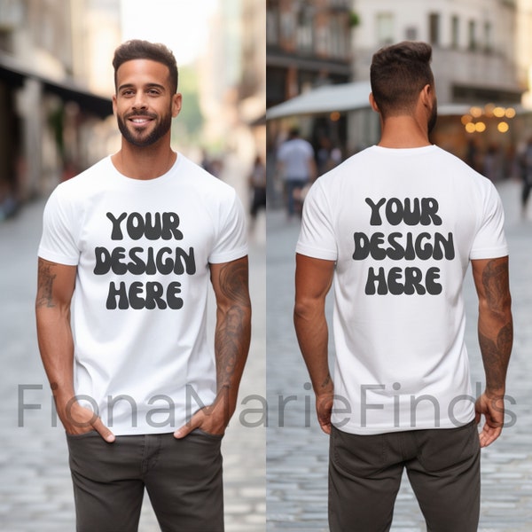 Front and Back Bella Canvas 3001 Mockup, Front Back Mockup 3001 Oversized TShirt Mock Up, Male Model Mockup White Tshirt Mockup Bundle JPG