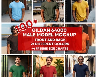 100+ Gildan 64000 Shirt Mockup, G640 Bundle Back Front Men Mockup Bundle, POD Print on Demand Mens Basic Simple Gildan 64000 Shirt Mock JPG