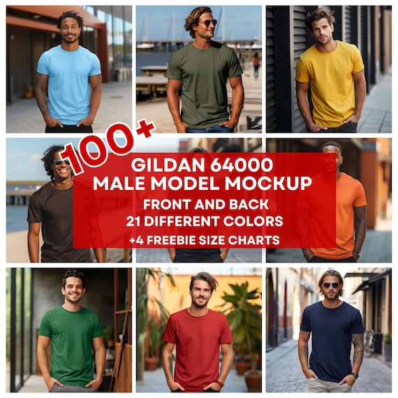 100+ Gildan 64000 Shirt Mockup, G640 Bundle Back Front Men Mockup Bundle, POD Print on Demand Mens Basic Simple Gildan 64000 Shirt Mock JPG