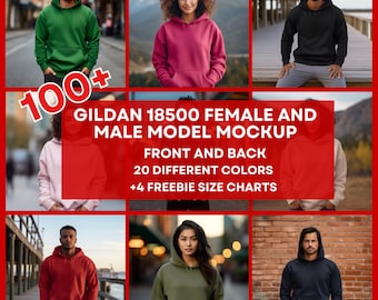 100+ Gildan 18500 Hoodie Mockup Bundle, G185 Hooded Sweatshirt Mock-up Bundle,  Model Lifestyle Hooded Sweatshirt Mockup Digital JPG POD