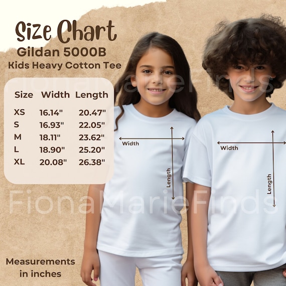 Gildan 5000B Size Chart Mockup, Gildan Youth Sizing Chart, G5000B
