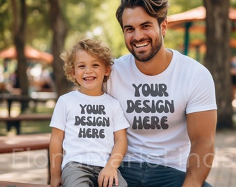 Maquetas de papá y yo, maqueta de camisa Bella, maqueta de camiseta a juego Bella Canvas 3001 blanca, maquetas de camisas familiares, camisa a juego de papá y yo