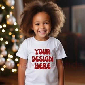 Kids Bella Canvas 3001 Kinder Weißes Shirt Mockup Bundle Weihnachten, Kleinkind Tshirt Mockups Bundle, Schwarz Modell MockupsGirl Shirt Urlaub Winter