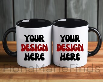 Two Mug Mockups. Black Handle Mug Mockup, 2 White Coffee Mug with Black Handle Mockup Bundle, Coffee Cup Mock Up Styled Stock Photo Template