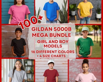 100+ Gildan 5000B Tshirt Mockup Bundle, Jugend Kinder T-Shirt Mockup Gildan 5000B T-Shirt, Vorderseite Rückseite Gildan 5000B Kind Jugend T-Shirt Mockup JPG