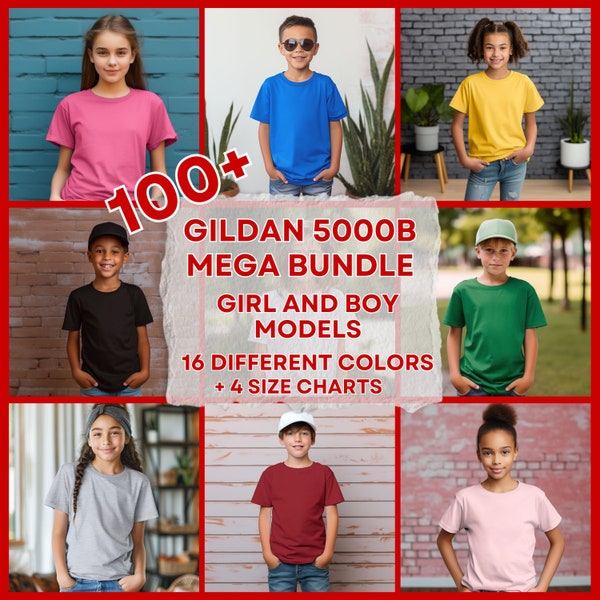 100+ Gildan 5000B Tshirt Mockup Bundle, Youth Kids T-shirt Mockup Gildan  5000B Tee, Front Back Gildan 5000B Child Youth Tee Mockup JPG