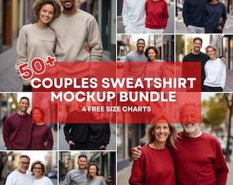 50+ Couples Mockup Bundle, Husband Wife Crewneck Mockup, Sweater Gildan Bundle-18000, Couple Gildan Crewneck Sweatshirt Mockup Bundle POD