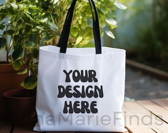 Paquete de maquetas de bolsas de mano, paquete de maquetas de bolsas de compras AOP con asa de color negro, plantilla de bolsa de sublimación de bolsas de mano totalmente impresas