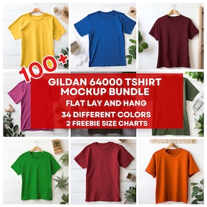 100+ Gildan 64000 G40 Tshirt Mockup, G640 Flat Lay Tshirt Mockup, Hang Flat Lay 64000 Mock Men Unisex Bundle, Simple Boho Aesthetic Tee