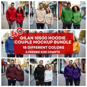 40 Couple Gildan 18500 Hoodie Mockup, Couple Model Gildan 18500, Husband Wife Hoodie Mock, Men Women Hooded Sweatshirt Mockup POD JPG