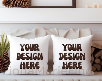 Paquete de maquetas de dos almohadas de tiro blanco, foto de stock de dos maquetas de cojines, maqueta de almohadas de tiro en blanco, almohada de acento simple de maqueta de cojín JPG