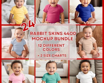 Paquete de 24 maquetas de monos de bebé con ribetes de Rabbit Skins 4400, maqueta de mono de bebé, maqueta de fotografía con estilo para niños y niñas