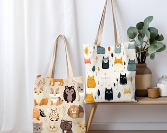 Two AOP Tote Bag Beige Handle Mockups Bundle, Drag and Drop Frame All Over Print Tote Bags Template, White Bag White Handle Tote Bag Canva