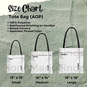 AOP Tote Bag Size Chart Mockup, All Over Print Tote Bags, Size Guide Printify Tote Bag Sizing Table, Digital Download Tote Bag Size Charts