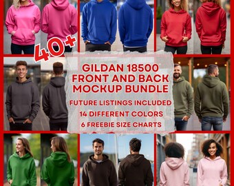 40+ Gildan 18500 Front and Back Hoodie Mockup Bundle, G185 Hooded Sweatshirt Mock-up Bundle, Model Lifestyle Hooded Sweater Mockup POD JPG