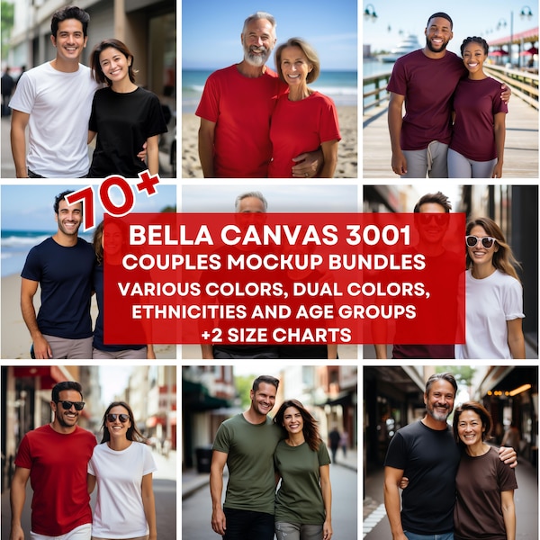 70+ Couple Mockup Bundle, Husband Wife Crewneck Mockup, Men Women Shirt Mockup, Bella Canvas 3001 Dating Couples Tshirt Mockup Digital JPG