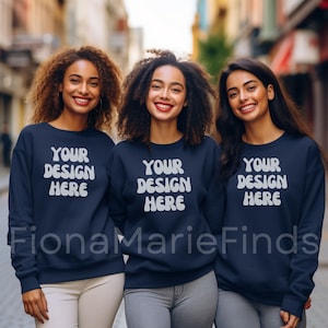 Friends Mockup, Christmas Sweatshirt Model Mockup Bundle, Gildan Bundle-18000 Mockup, Navy Blue Gildan Sweatshirt Mockup Christmas JPG