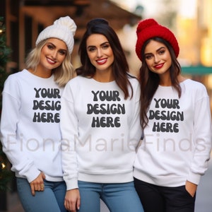 Friends Mockup, Sweatshirt Model Mockup Bundle, Friends Group Mockup, Gildan Bundle-18000 Mockup, White Gildan Sweatshirt Mockup Christmas