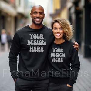 Black Couple Model Black Sweatshirt Mockup