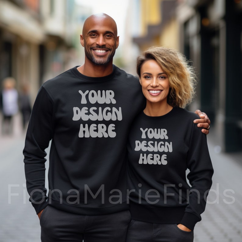 Black Couple Model Black Sweatshirt Mockup