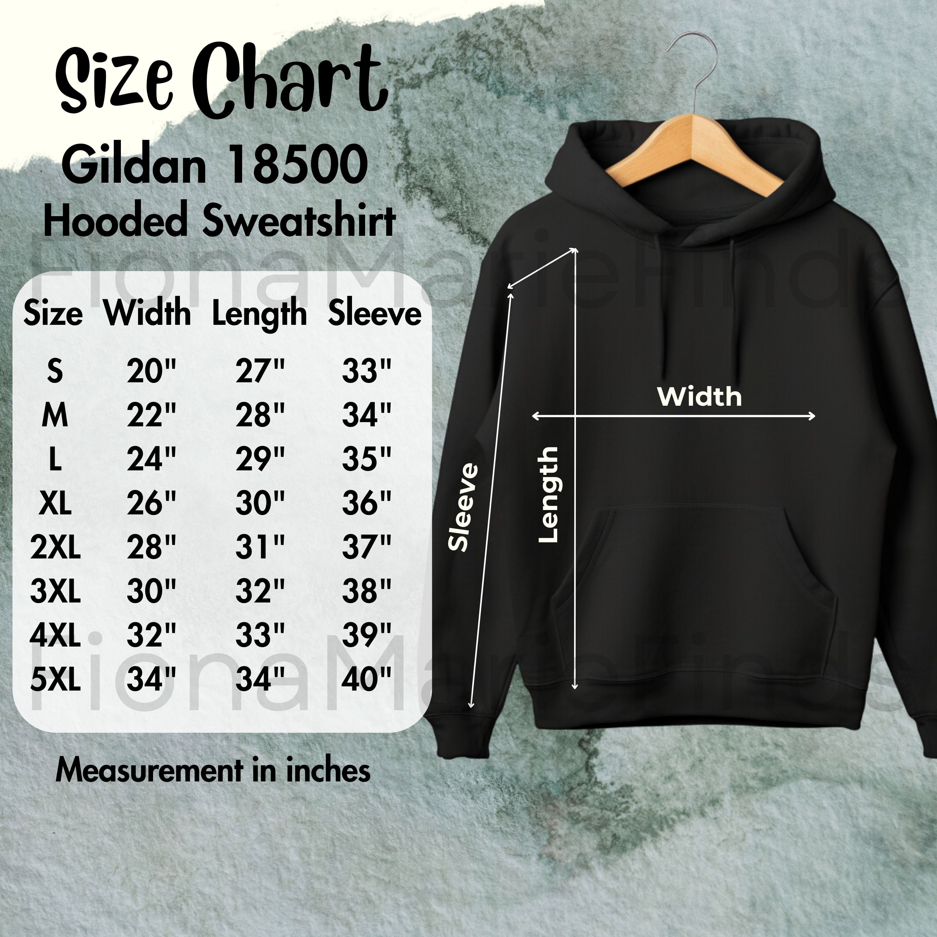 Gildan 18500 Hoodie Size Chart Mockup: Unisex Heavy Cotton (JPG