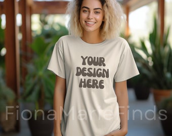 Ivory Comfort Color Mockup Bundle C1717, Oversized Ivory Comfort Colors Mocks Female Model Minimalist Womens Tshirt Trendy Mockup Bundle JPG