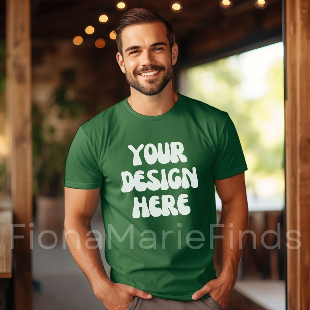 Gildan 64000 Kelly Green Shirt Mockup, G640 Kelly Green Tshirt Mockup ...