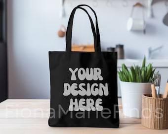Black Tote Bag Mockups Bundle, Black Tote Bag Shopping Bag Mockups, Aethetic Tote Bag Mockup POD Sublimation Digital Download JPG Canva